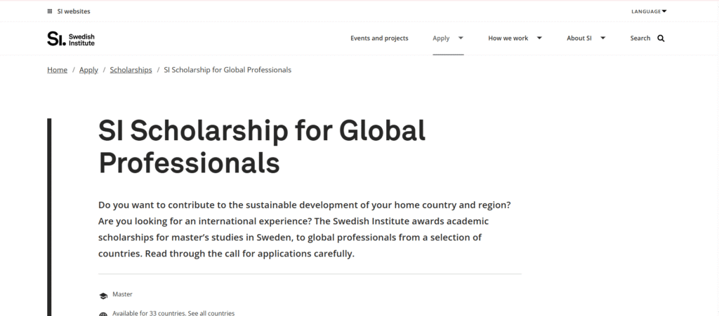 Swedish Institute Scholarship 2026