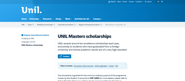UNIL Master Scholarships 2026 |fully funded