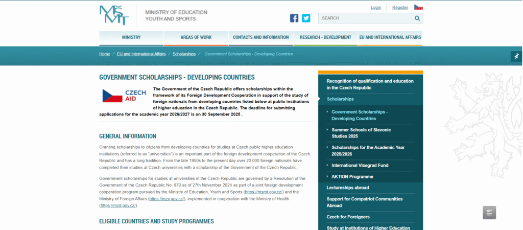 czech government scholarship