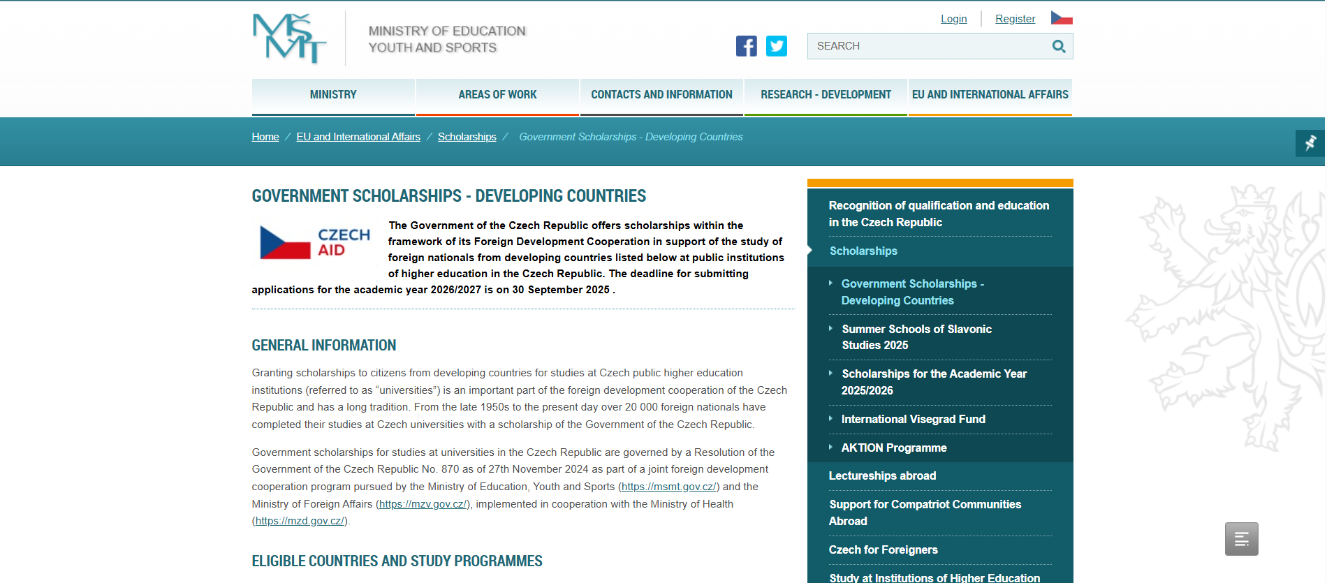 czech government scholarship